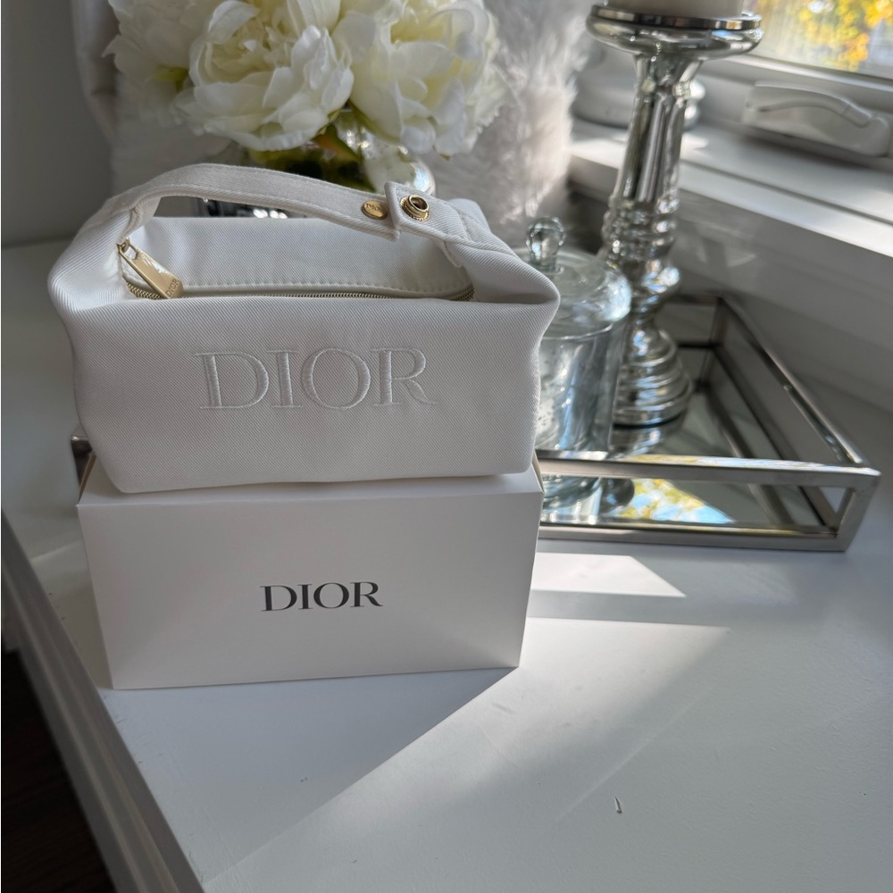 Dior White Satin Cosmetic Bag